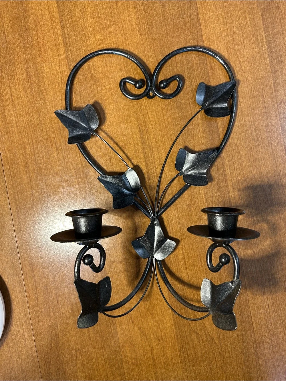 Black Metal Heart Wall Sconce Candle Holder - Decorative Home Accent